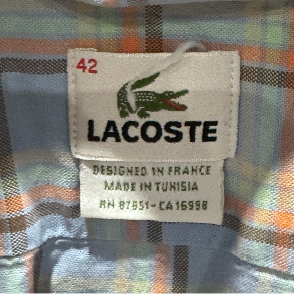 Lacoste Men’s Button-Down Shirt Size 42 | Plaid Long Sleeve Classic Fit | - Picture 6 of 6